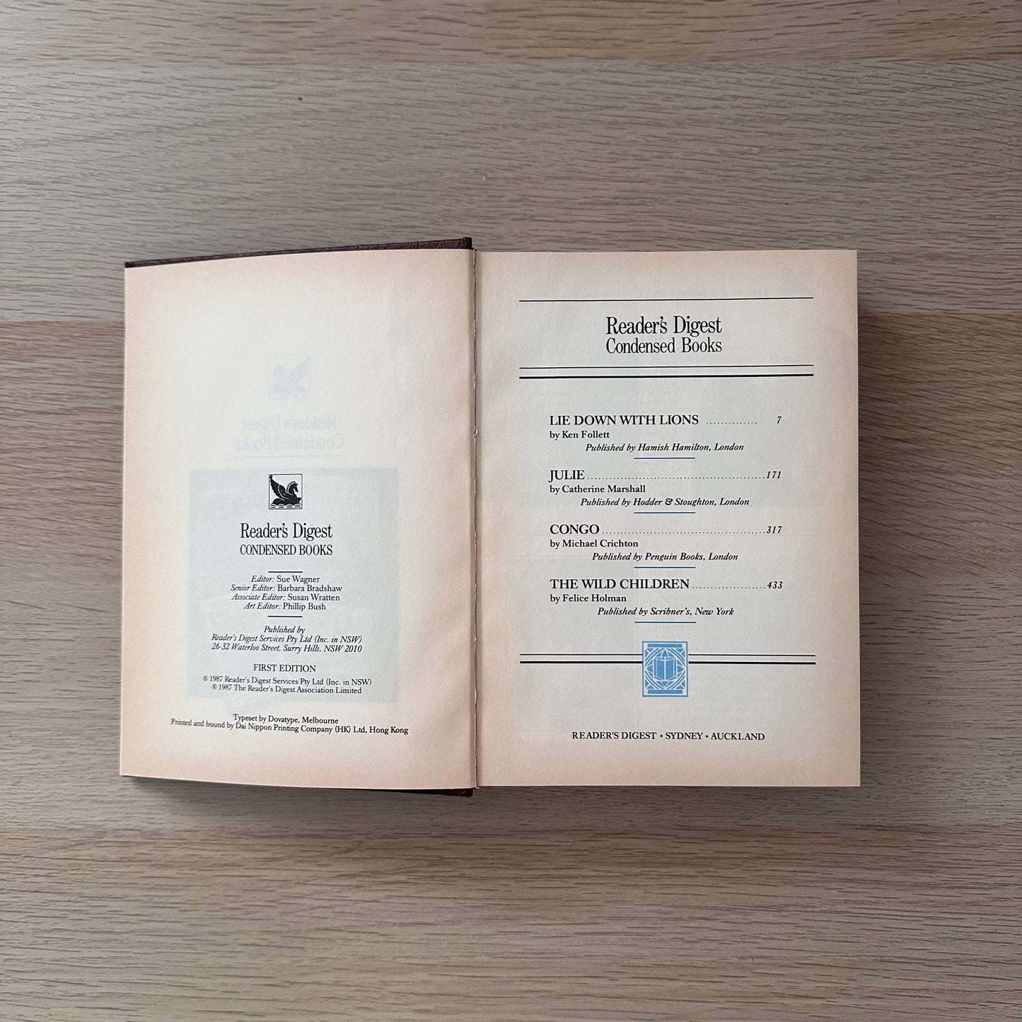 Readers Digest Condensed Books | 1987 | Hardcover | Ken Follett, Catherine Cookson, Michael Crichton, Felice Holman