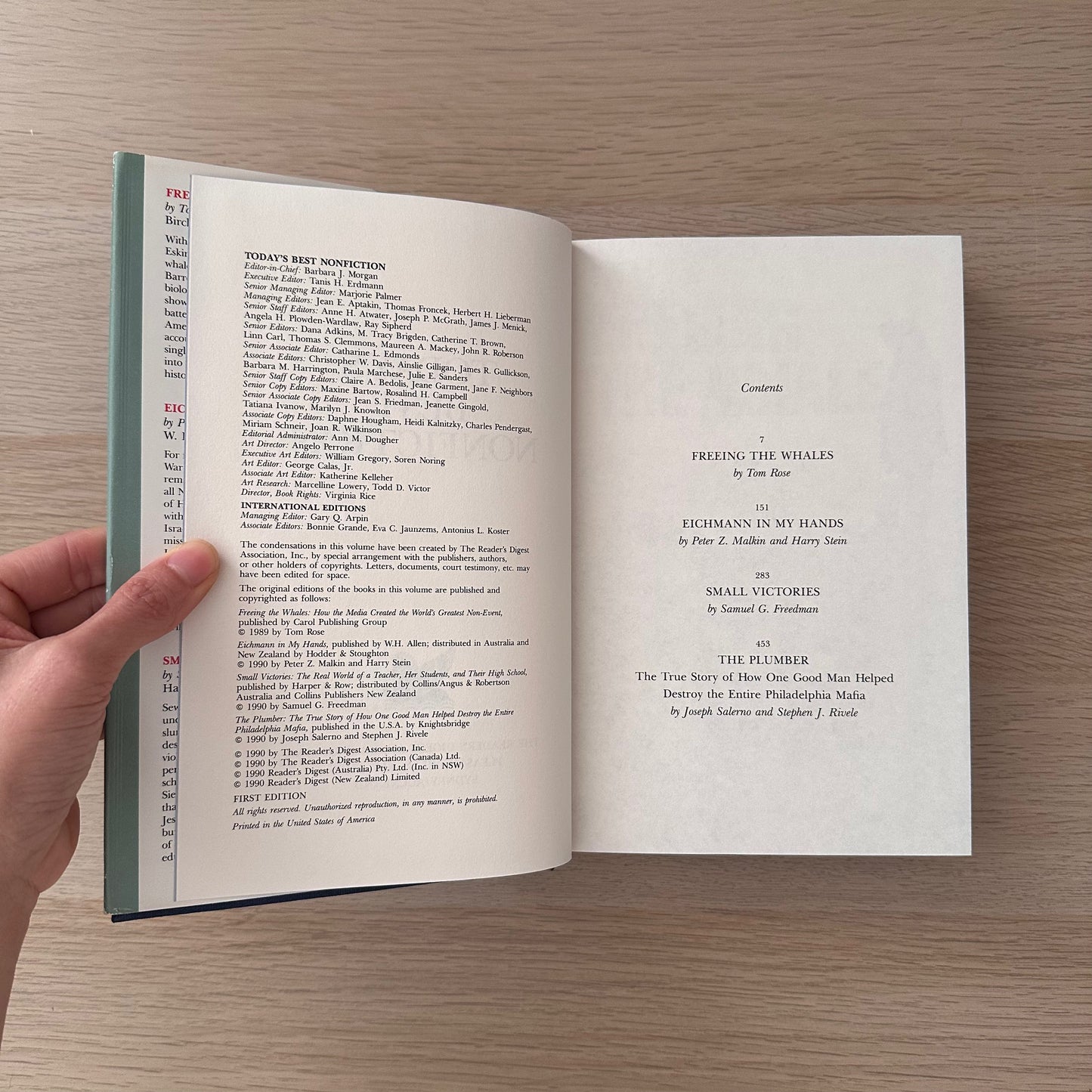 Readers Digest | Today's Best NonFiction | 1990 | Tom Rose | Peter Z. Malkin & Harry Stein | Samuel G. Freedman | Joseph Salerno & Stephen J. Rivele