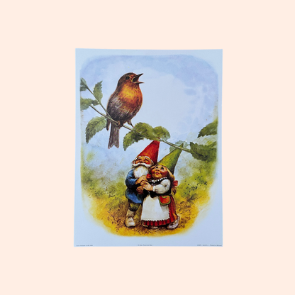 Rien Poortvliet #1 | Gnomes & Bird | 1980s | Art Print