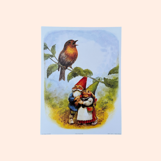 Rien Poortvliet #1 | Gnomes & Bird | 1980s | Art Print