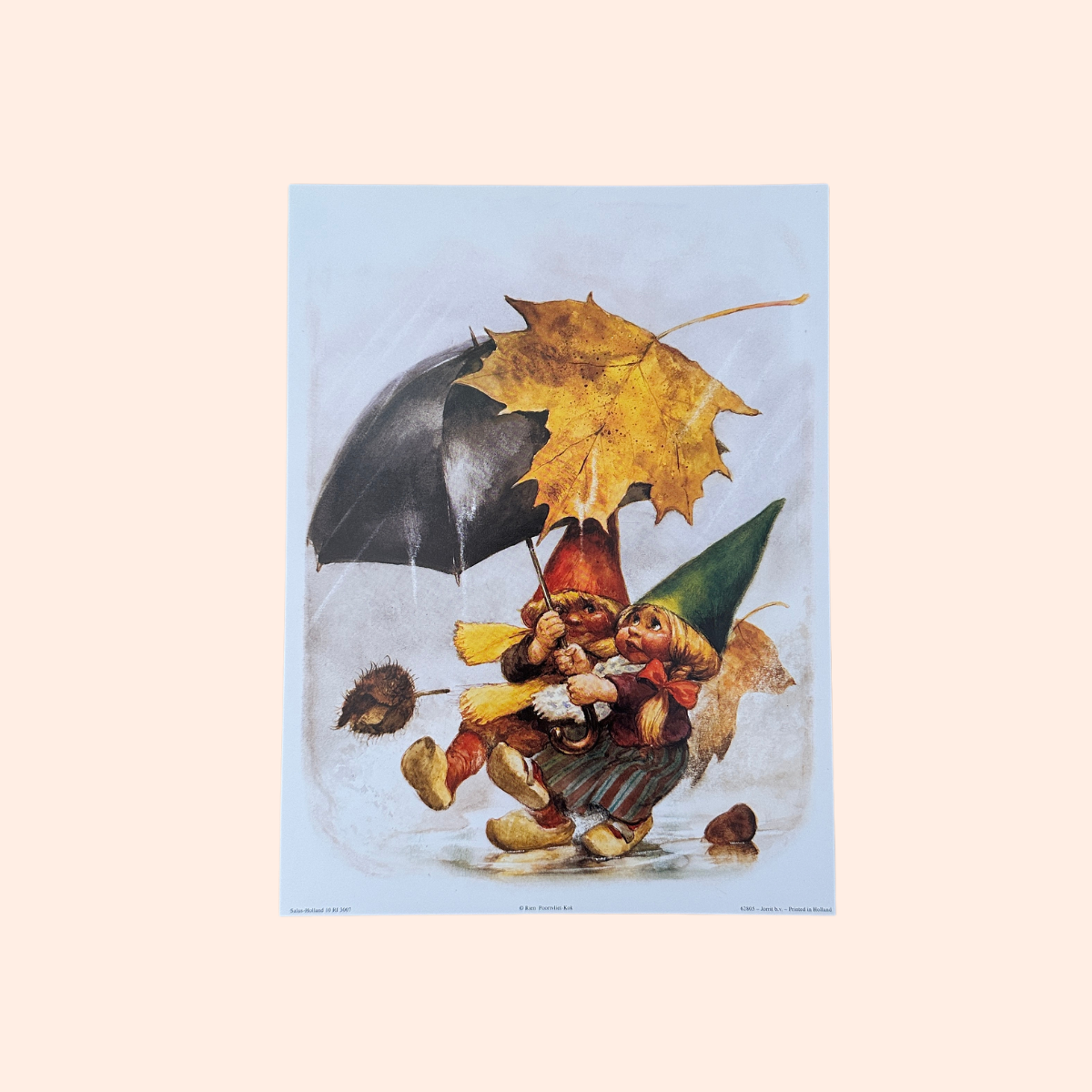 Rien Poortvliet #3 | Gnomes with Umbrella | 1980s | Art Print