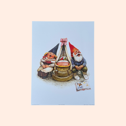 Rien Poortvliet #4 | Gnomes & Children in Crandle | 1980s | Art Print
