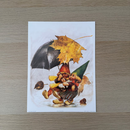 Rien Poortvliet #3 | Gnomes with Umbrella | 1980s | Art Print