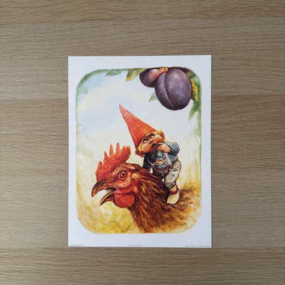 Rien Poortvliet #6 | Little Gnome & Chicken | 1980s | Art Print