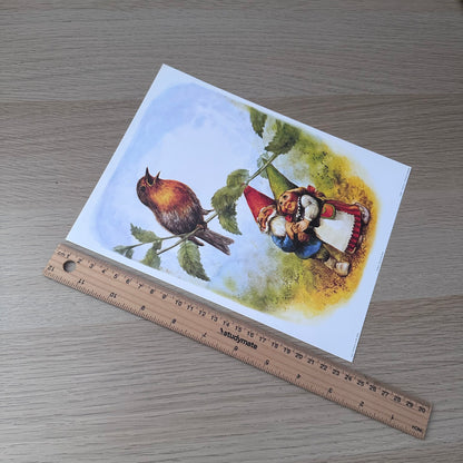 Rien Poortvliet #1 | Gnomes & Bird | 1980s | Art Print