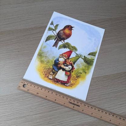 Rien Poortvliet #1 | Gnomes & Bird | 1980s | Art Print