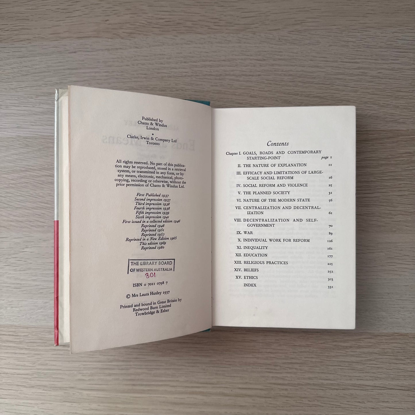 The Collected Works of Aldous Huxley | Ends and Means | 1980 | Ex-Library