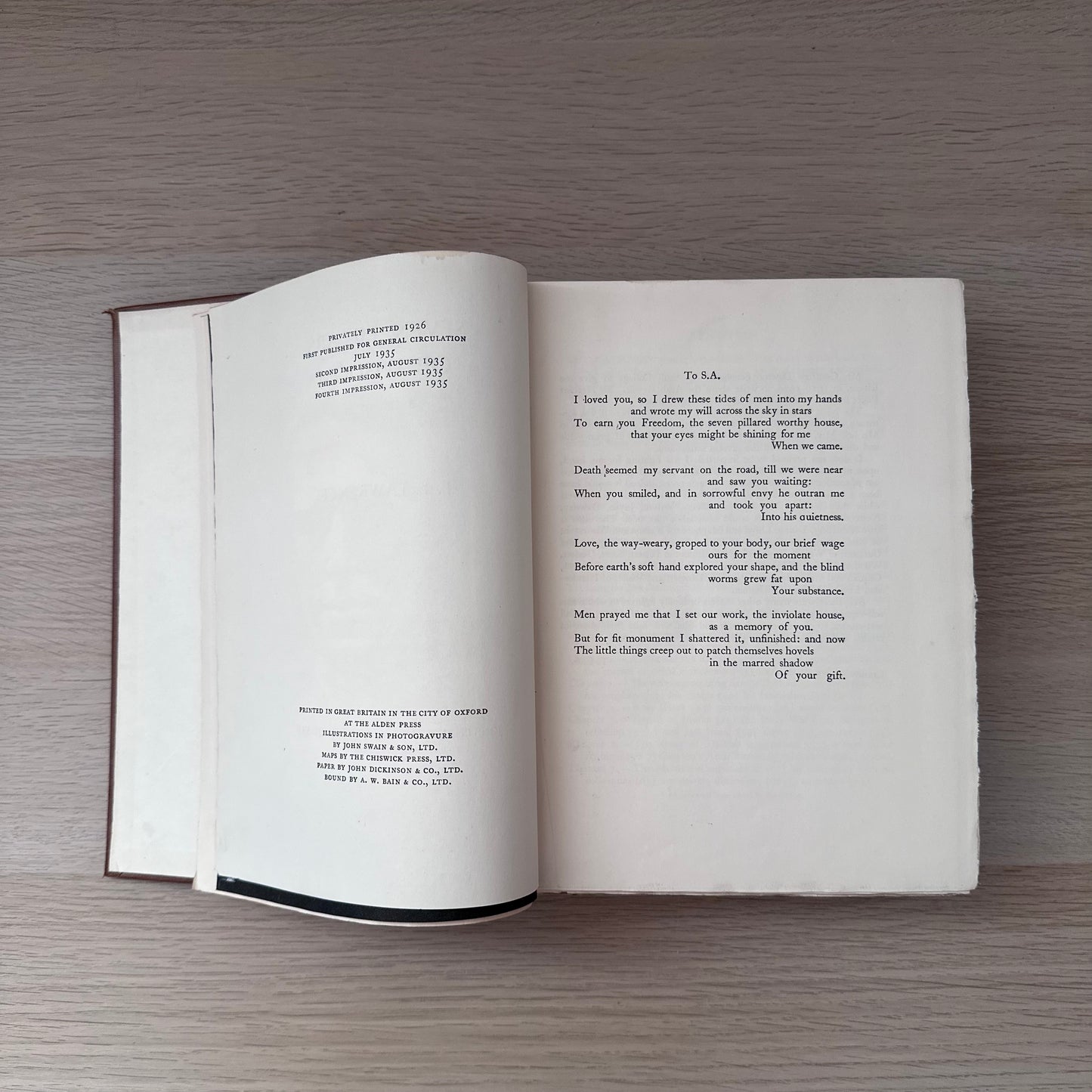 The Seven Pillars of Wisdom | 1935 | 1st Edition | 4th Impression | T.E. Lawrence